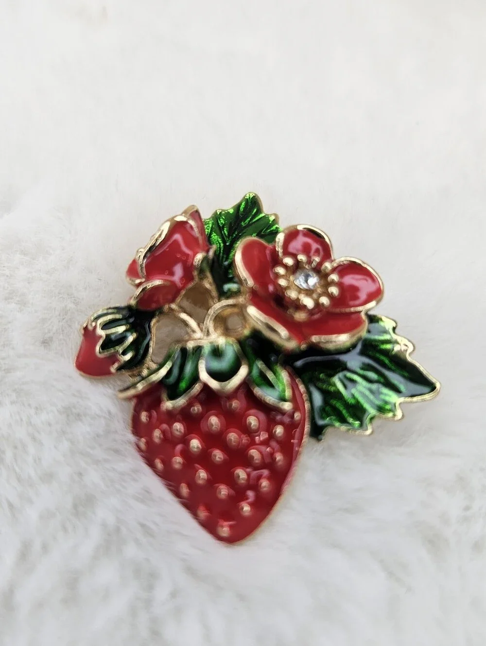 Red Strawberry Floral Enamel Brooch